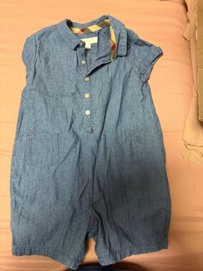 Burberry Blue Chambray Short-Sleeve Romper